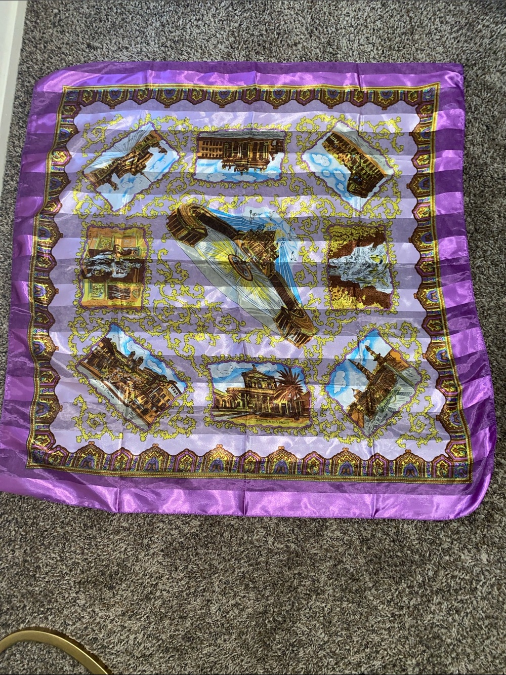 Lavender & Gold Printed Satin Scarf - Picture 4 of 4